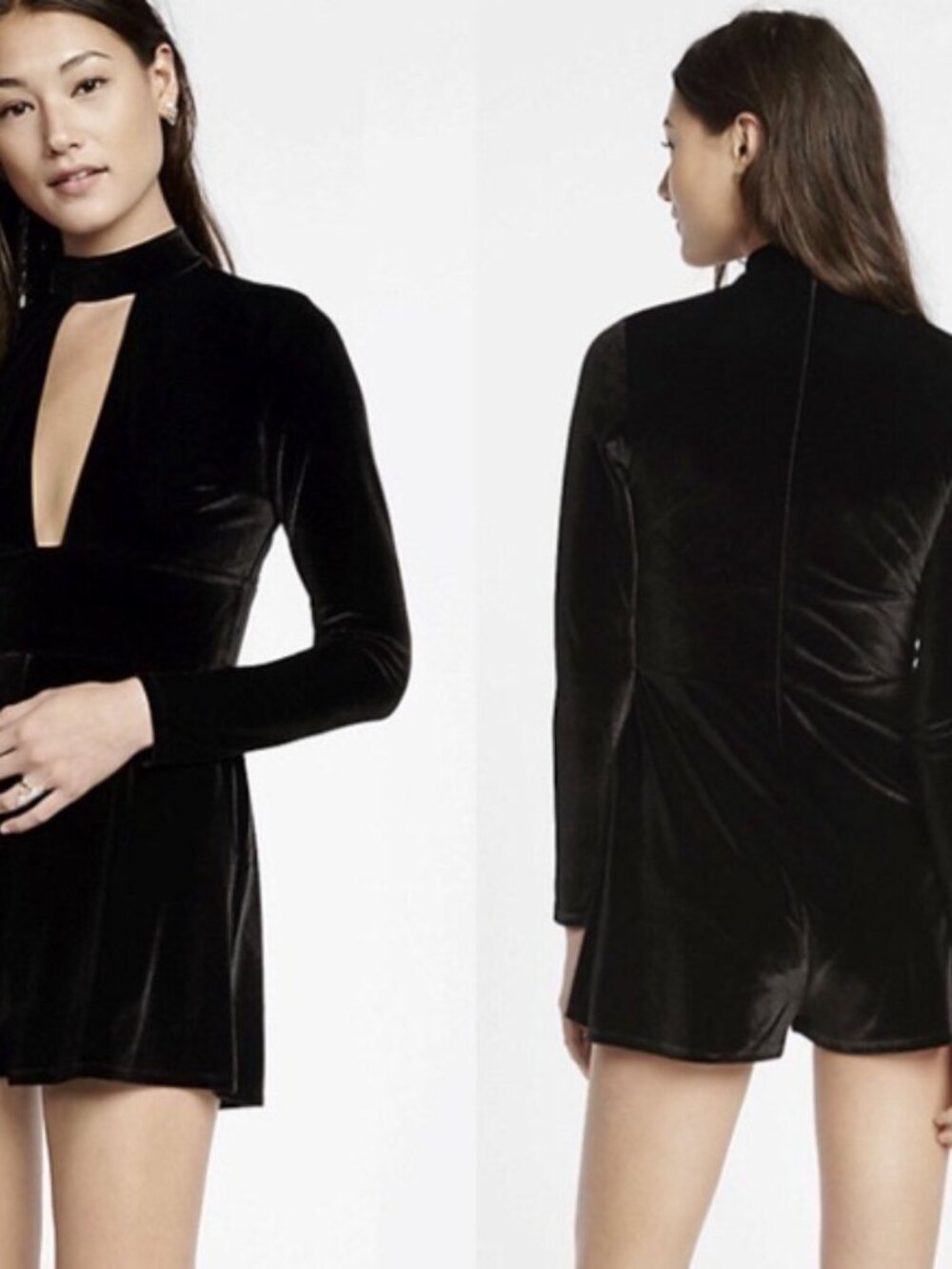 Express Velour Black Velvet Long sleeve Shorts Romper; NWT